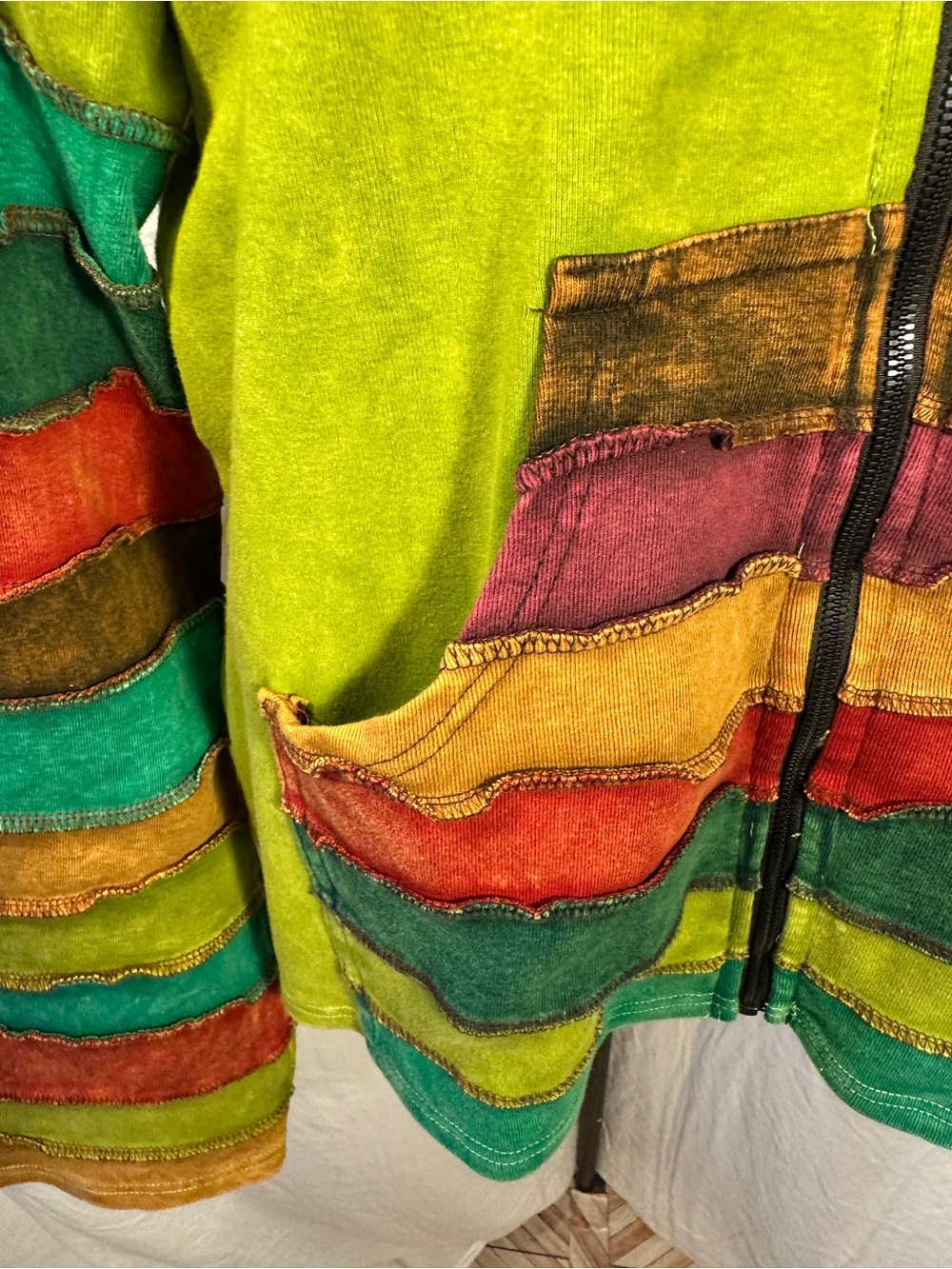Rising International XL Nepal Hooded Patchwork Striped Zip Hoodie Boho Hippie - Picture 3 of 9